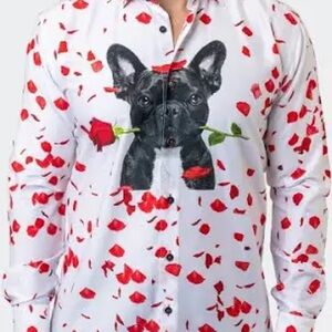 MACEOO Guilty Love Men's White and Red Dress Shirt with Dog Print